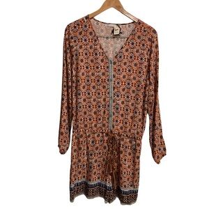 Chelsea & Violet‎ Boho Romper Shorts Floral Print Long Sleeve